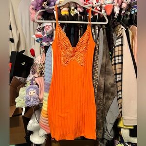 Shein Orange Bodycon Mini Butterfly Dress